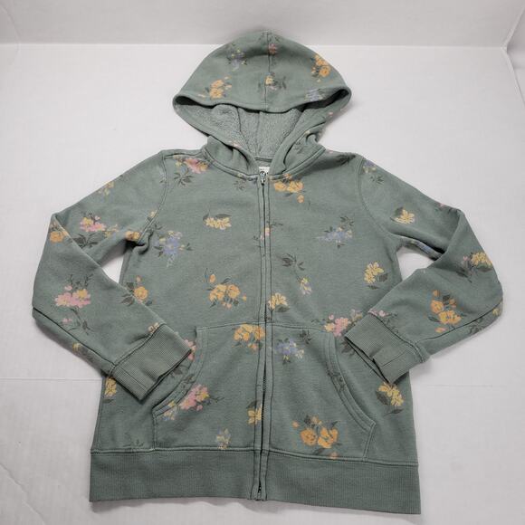 OshKosh B'gosh Full Zip Hoodie Girls 8 Green Floral Cottagecore Bohemian Jacket - Picture 1 of 16